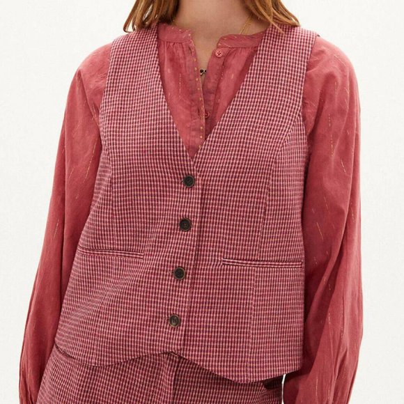 Women's Red Button Down Shirt - Picture 3 of 4